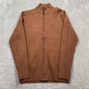 Thom Aaron Mens Bison Brown Mock Neck Full Zip Knit Sweater Small NEW